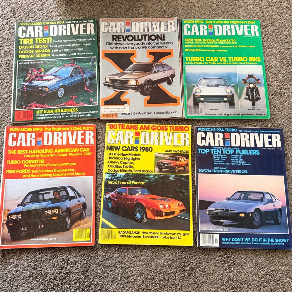 Vintage Car and Driver Magazine Lot 1979 6 Issues Porsche Trans Am Datsun AMC